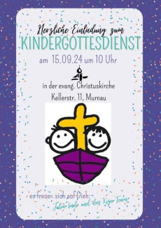 Einladung zum Kindergottesdienst mit dem KiGo-Logo: Zwei Kindsköpfe in einem Segelboot.